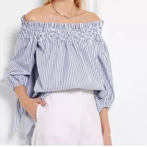 Caroline Constas LOU Purple Smocked 3/4 Sleeve Blouse with Bow sleeves Size M